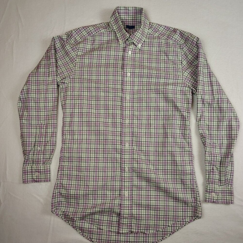 FootJoy Purple White Plaid Button UP Long Sleeve Shirt with Logo Sz S